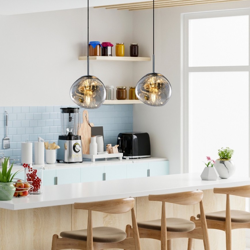 Κρεμαστό φωτιστικό με καλώδιο CRUMPLED 1xE27/24W/230V διάμ. 18 εκ. καπνιστό