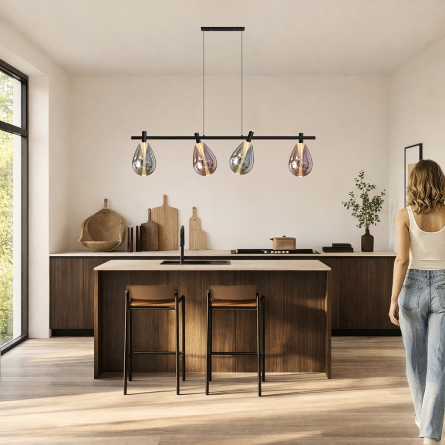 Κρεμαστό φωτιστικό με καλώδιο DENSO 4xG9/5W/230V, μαύρο χρώμιο/χάλκινο