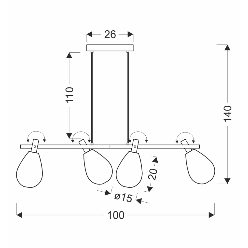 Κρεμαστό φωτιστικό με καλώδιο DENSO 4xG9/5W/230V, μαύρο χρώμιο/χάλκινο