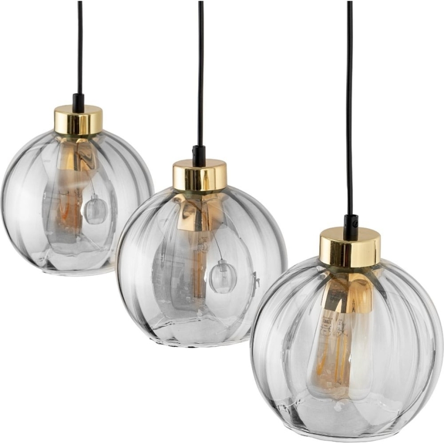 Κρεμαστό φωτιστικό με καλώδιο DEVI 3xE27/15W/230V μαύρο/καπνιστό