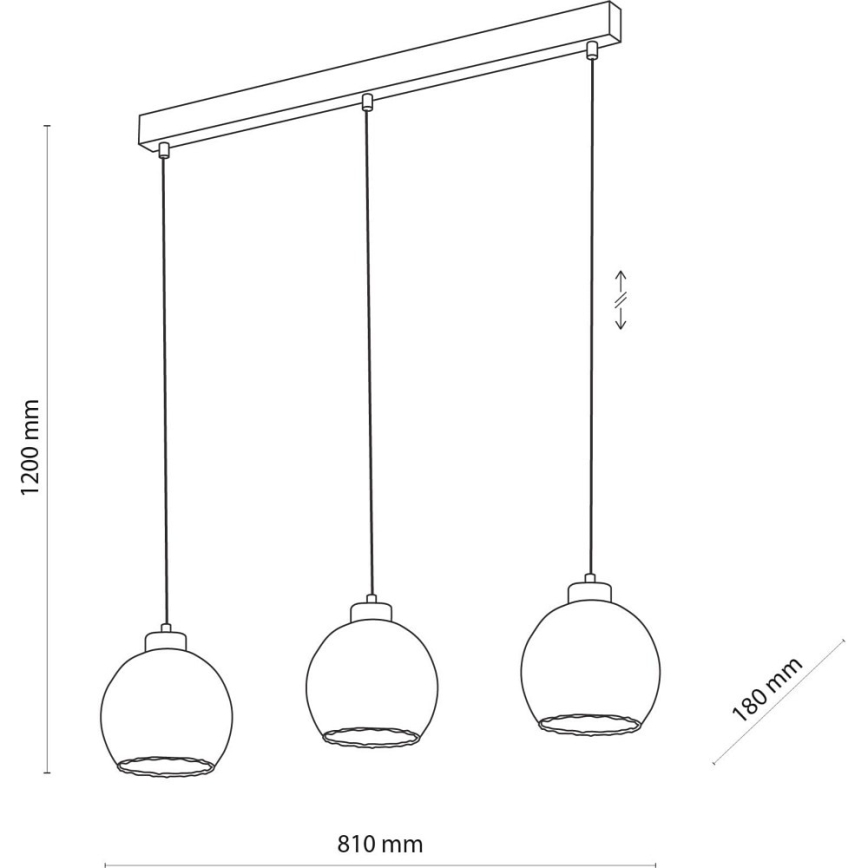 Κρεμαστό φωτιστικό με καλώδιο DEVI 3xE27/15W/230V μαύρο/καπνιστό