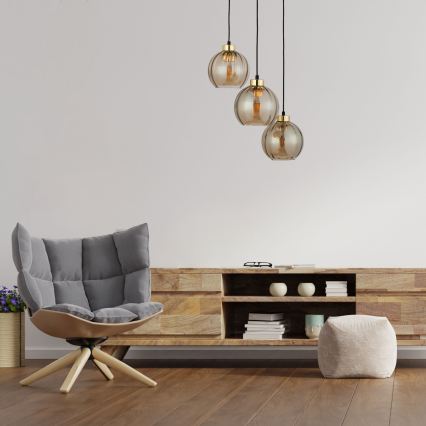Κρεμαστό φωτιστικό με καλώδιο DEVI 3xE27/15W/230V μαύρο/καπνιστό μπεζ