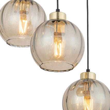 Κρεμαστό φωτιστικό με καλώδιο DEVI 3xE27/15W/230V μαύρο/καπνιστό μπεζ