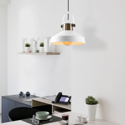 Κρεμαστό φωτιστικό με καλώδιο DODO 1xE27/40W/230V λευκό/μπρονζέ