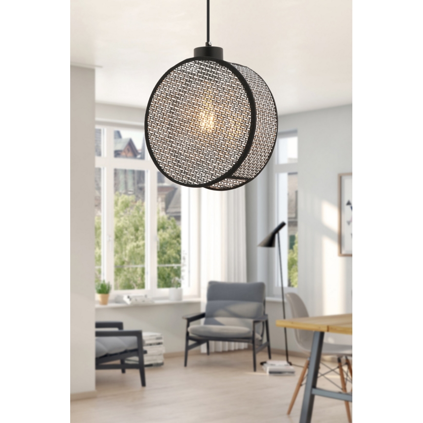 Κρεμαστό φωτιστικό με καλώδιο DRUM 1xE27/60W/230V γκρι/μαύρο