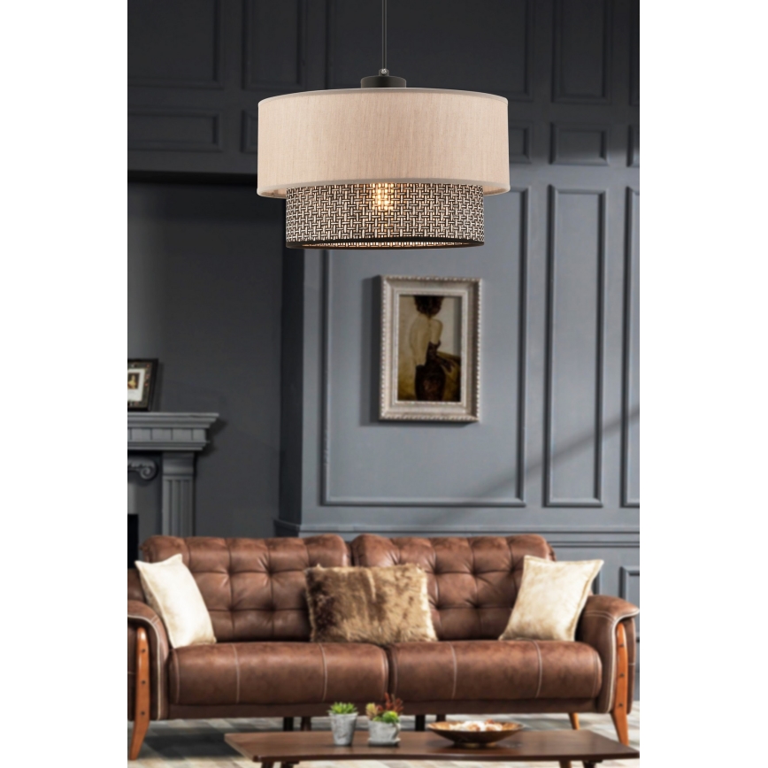 Κρεμαστό φωτιστικό με καλώδιο ECHO 1xE27/60W/230V μπεζ/γκρι