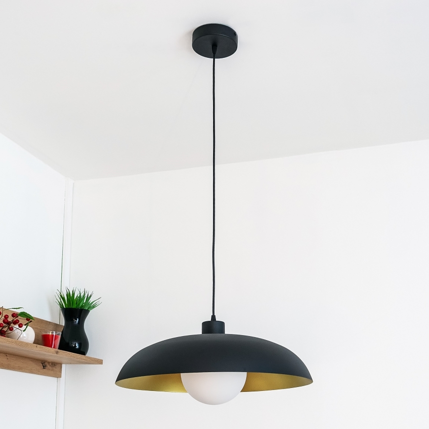 Κρεμαστό φωτιστικό με καλώδιο ECLIPSE 1xE27/15W/230V μαύρο/χρυσό