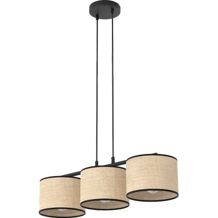 Κρεμαστό φωτιστικό με καλώδιο ECO 3xE27/15W/230V μπεζ/ράταν