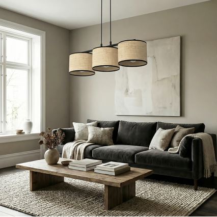 Κρεμαστό φωτιστικό με καλώδιο ECO 3xE27/15W/230V μπεζ/ράταν