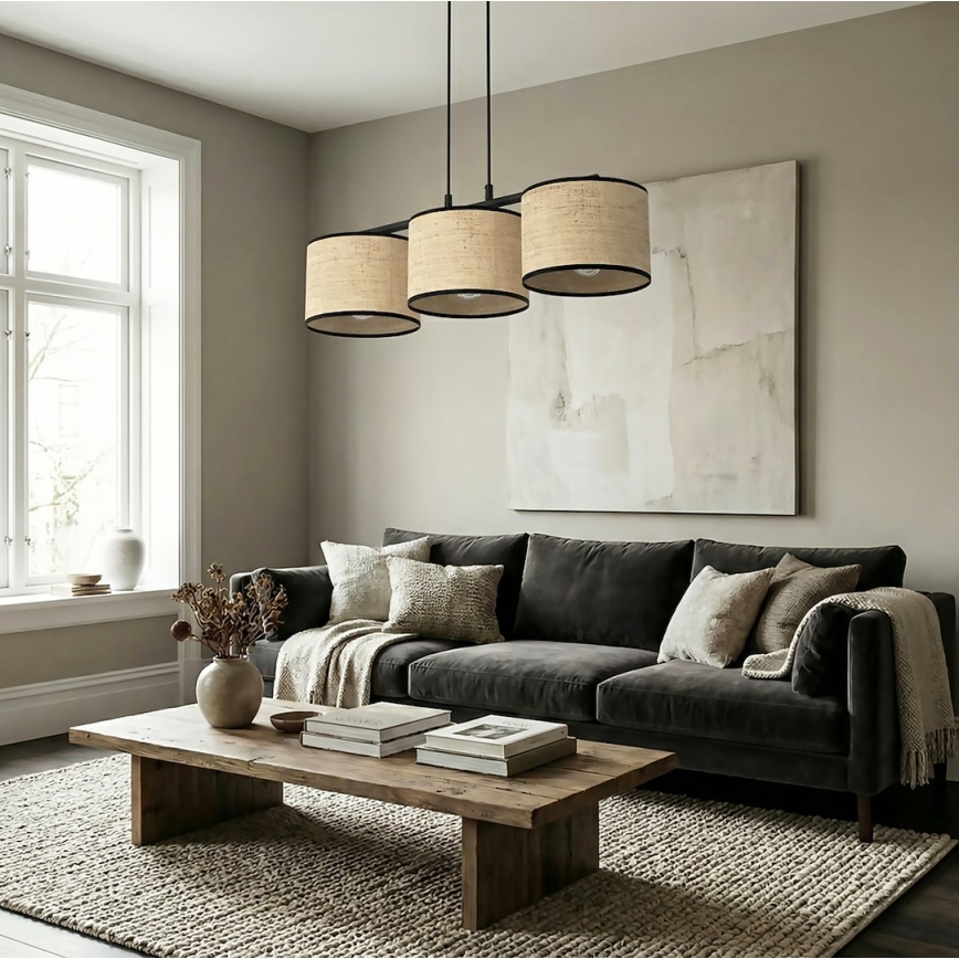 Κρεμαστό φωτιστικό με καλώδιο ECO 3xE27/15W/230V μπεζ/ράταν