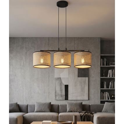 Κρεμαστό φωτιστικό με καλώδιο ECO 3xE27/15W/230V μπεζ/ράταν