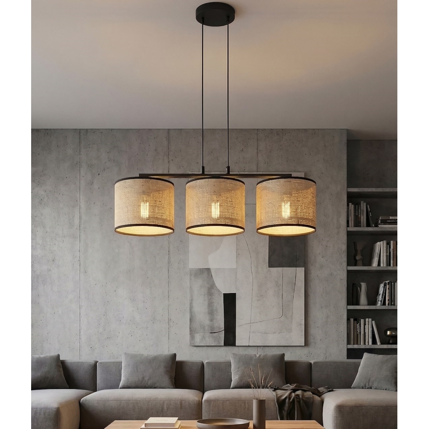 Κρεμαστό φωτιστικό με καλώδιο ECO 3xE27/15W/230V μπεζ/ράταν