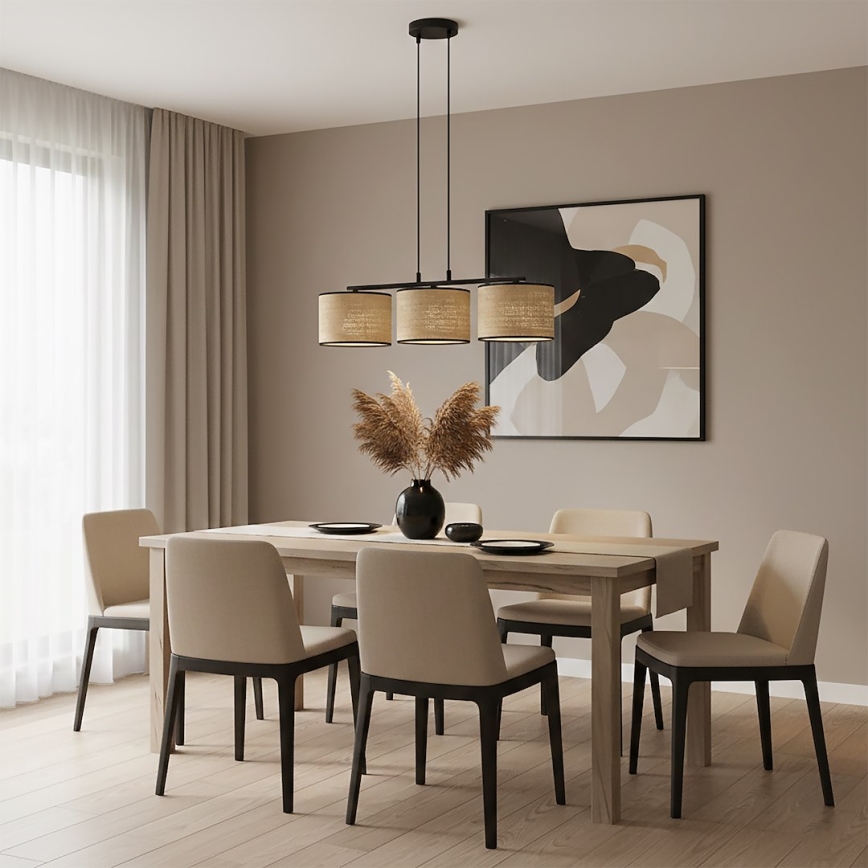 Κρεμαστό φωτιστικό με καλώδιο ECO 3xE27/15W/230V μπεζ/ράταν