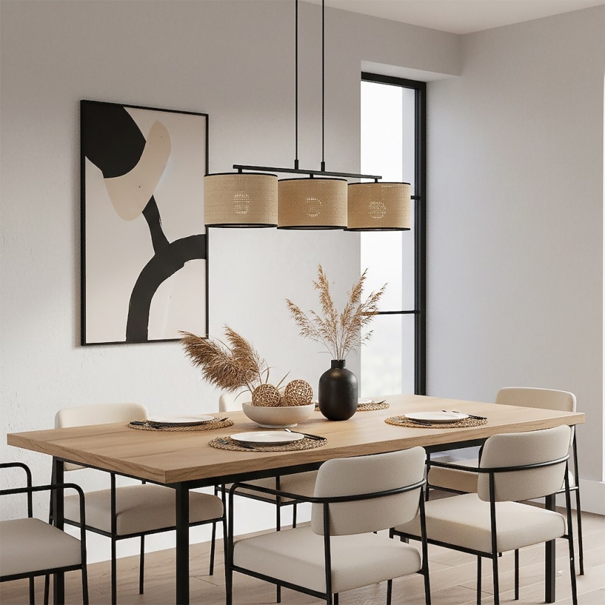 Κρεμαστό φωτιστικό με καλώδιο ECO 3xE27/15W/230V μπεζ/ράταν