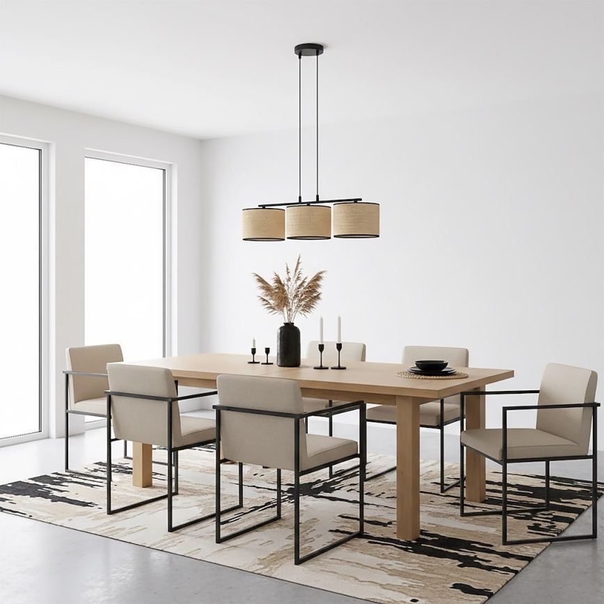 Κρεμαστό φωτιστικό με καλώδιο ECO 3xE27/15W/230V μπεζ/ράταν