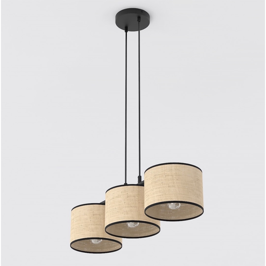 Κρεμαστό φωτιστικό με καλώδιο ECO 3xE27/15W/230V μπεζ/ράταν