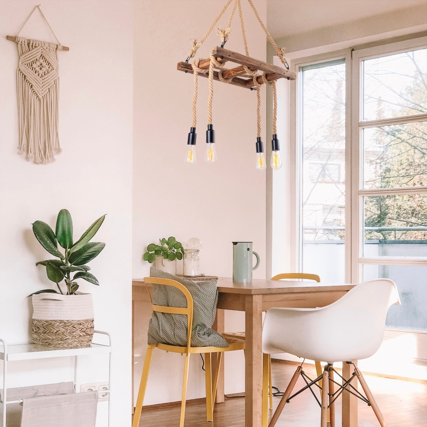 Κρεμαστό φωτιστικό με καλώδιο EREBOS 4xE27/40W/230V καφέ