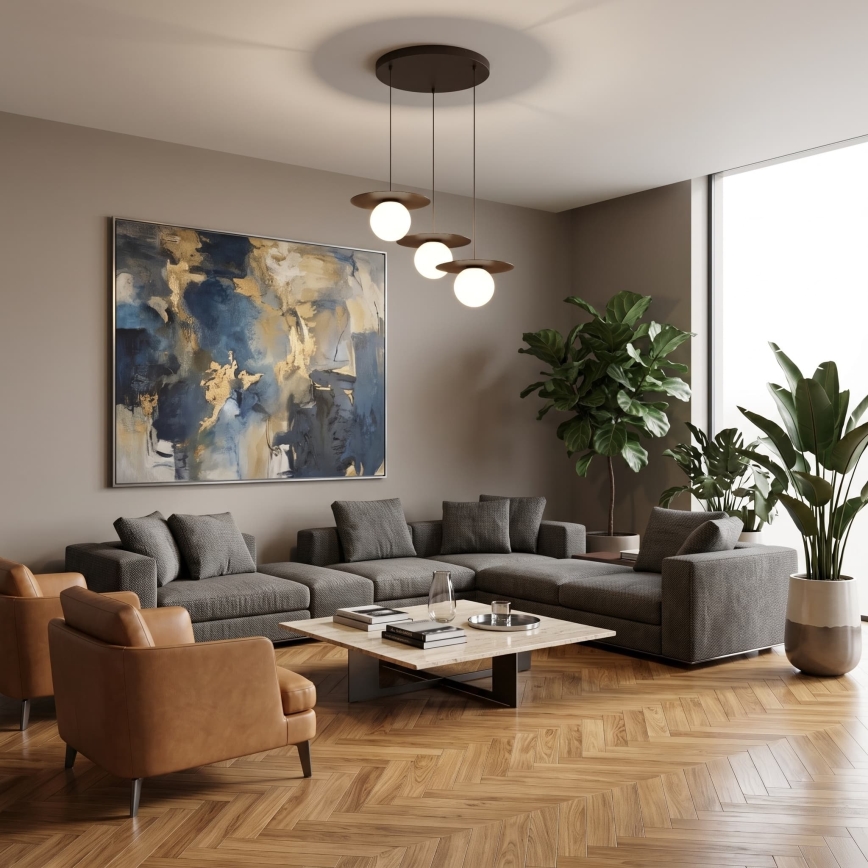 Κρεμαστό φωτιστικό με καλώδιο FLAT 3xE27/15W/230V καφέ
