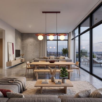 Κρεμαστό φωτιστικό με καλώδιο FLAT 3xE27/15W/230V μπορντό