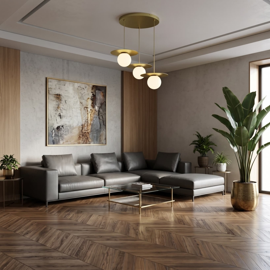 Κρεμαστό φωτιστικό με καλώδιο FLAT 3xE27/15W/230V, χρυσό