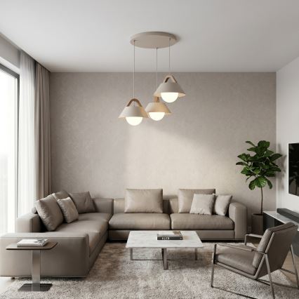 Κρεμαστό φωτιστικό με καλώδιο FUNDA 3xE27/15W/230V μπεζ