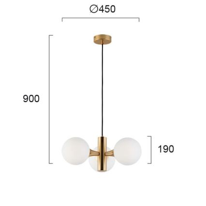 Κρεμαστό φωτιστικό με καλώδιο GLOBE 3xE14/7W/230V, χρυσό