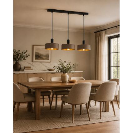 Κρεμαστό φωτιστικό με καλώδιο HAKI 3xE27/60W/230V καφέ/μαύρο