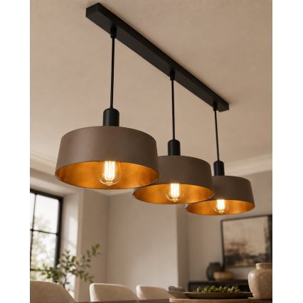 Κρεμαστό φωτιστικό με καλώδιο HAKI 3xE27/60W/230V καφέ/μαύρο