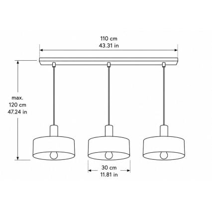 Κρεμαστό φωτιστικό με καλώδιο HAKI 3xE27/60W/230V καφέ/μαύρο