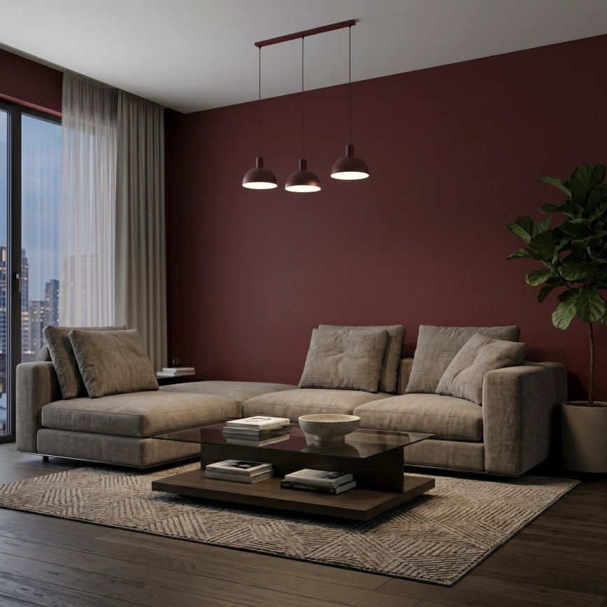 Κρεμαστό φωτιστικό με καλώδιο HANDA 3xE27/15W/230V μπορντό