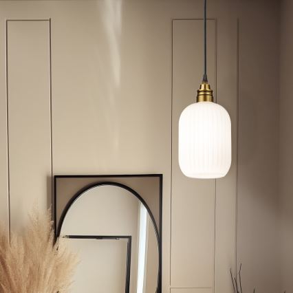 Κρεμαστό φωτιστικό με καλώδιο HECTOR 1xE27/15W/230V λευκό/ορείχαλκο Ø 14 εκ.