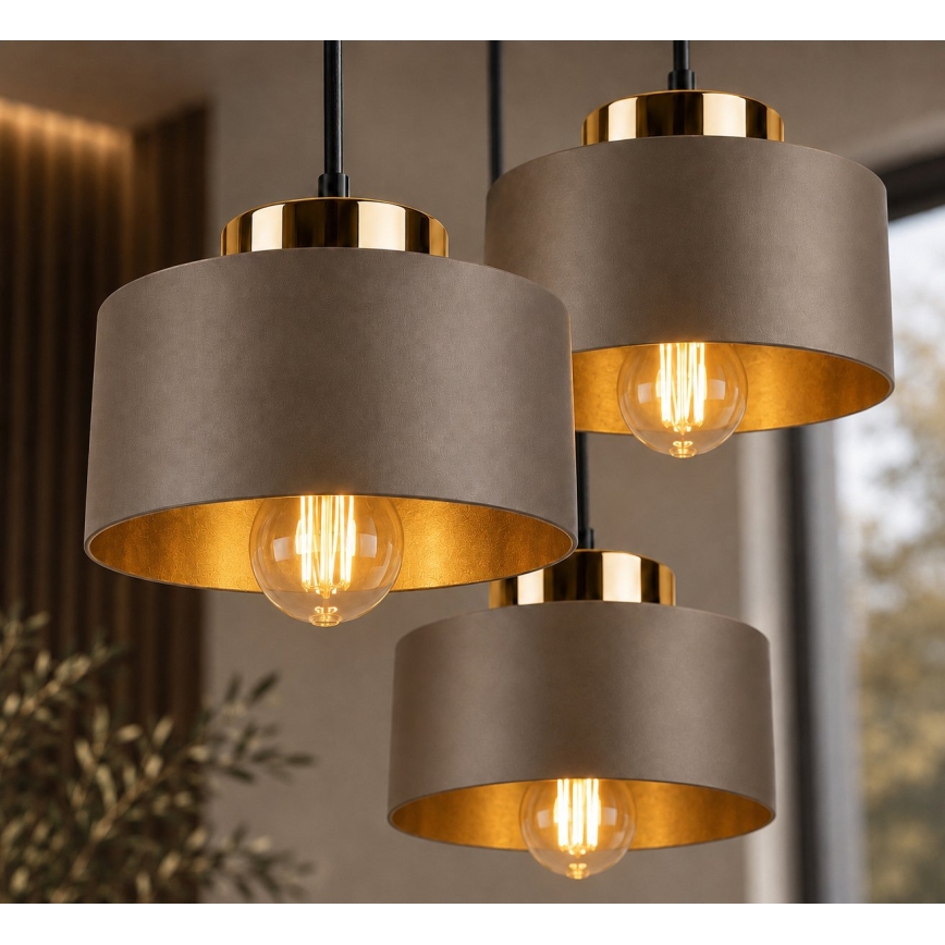 Κρεμαστό φωτιστικό με καλώδιο IGNIA 3xE27/60W/230V καφέ/χρυσό