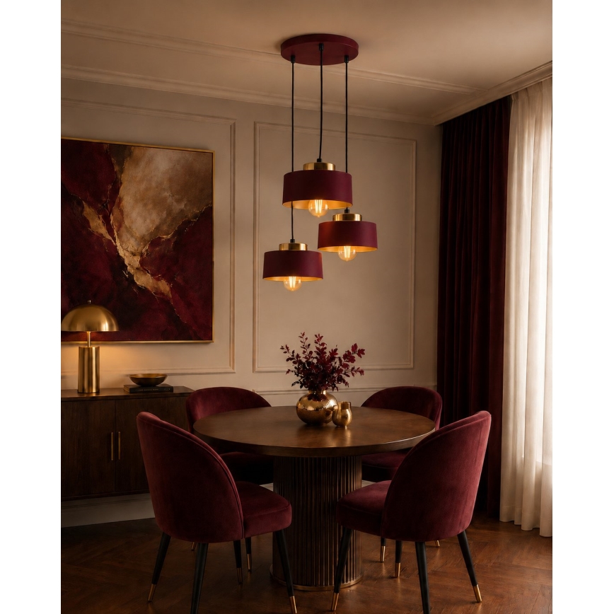 Κρεμαστό φωτιστικό με καλώδιο IGNIA 3xE27/60W/230V βυσσινό/χρυσό