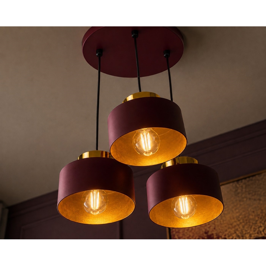 Κρεμαστό φωτιστικό με καλώδιο IGNIA 3xE27/60W/230V βυσσινό/χρυσό
