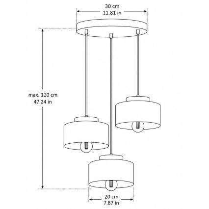 Κρεμαστό φωτιστικό με καλώδιο IGNIA 3xE27/60W/230V βυσσινό/χρυσό