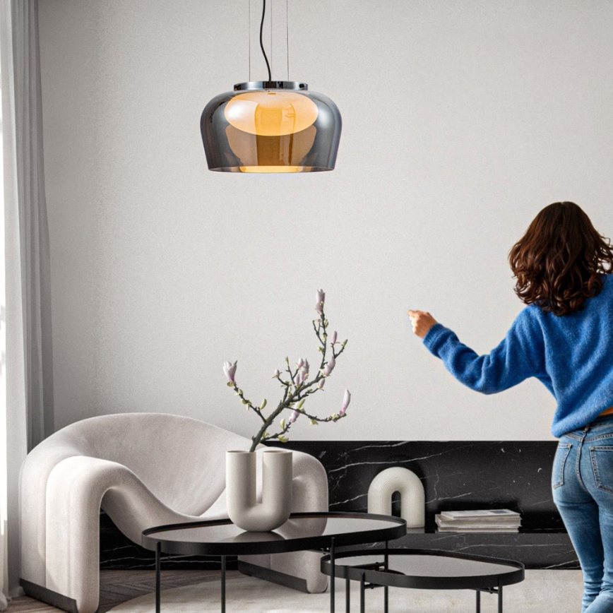 Κρεμαστό φωτιστικό με καλώδιο INSIEME 1xGX53/10W/230V διάμ. 38 cm καπνιστό μαύρο