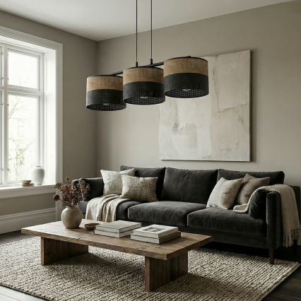 Κρεμαστό φωτιστικό με καλώδιο KARBON 3xE27/15W/230V μαύρο/καφέ