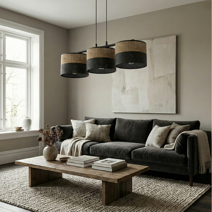 Κρεμαστό φωτιστικό με καλώδιο KARBON 3xE27/15W/230V μαύρο/καφέ