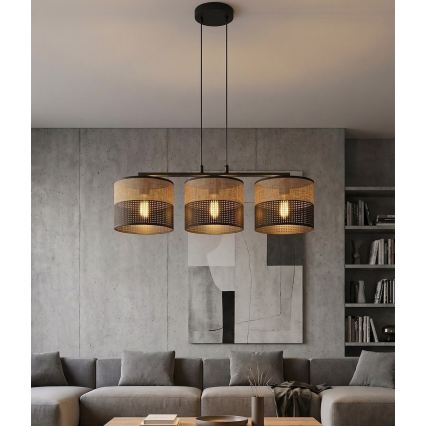 Κρεμαστό φωτιστικό με καλώδιο KARBON 3xE27/15W/230V μαύρο/καφέ