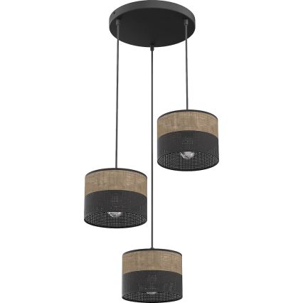 Κρεμαστό φωτιστικό με καλώδιο KARBON 3xE27/15W/230V μαύρο/καφέ