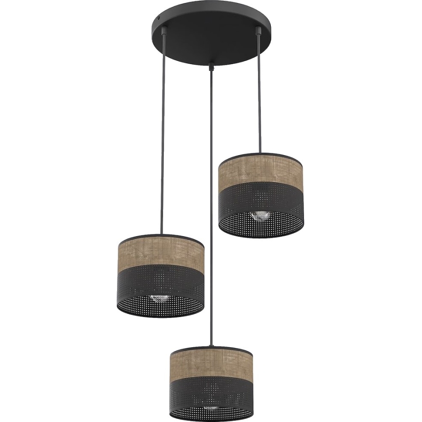 Κρεμαστό φωτιστικό με καλώδιο KARBON 3xE27/15W/230V μαύρο/καφέ
