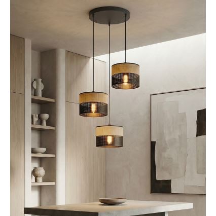 Κρεμαστό φωτιστικό με καλώδιο KARBON 3xE27/15W/230V μαύρο/καφέ
