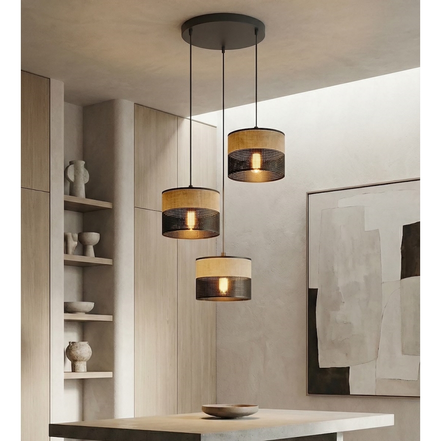 Κρεμαστό φωτιστικό με καλώδιο KARBON 3xE27/15W/230V μαύρο/καφέ
