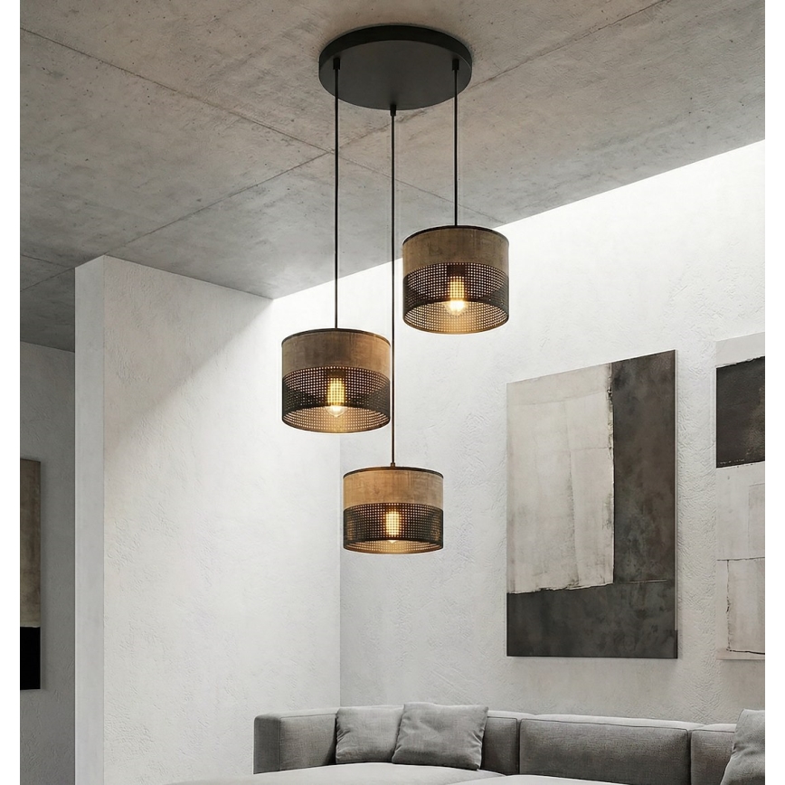 Κρεμαστό φωτιστικό με καλώδιο KARBON 3xE27/15W/230V μαύρο/καφέ