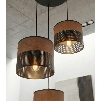 Κρεμαστό φωτιστικό με καλώδιο KARBON 3xE27/15W/230V μαύρο/καφέ