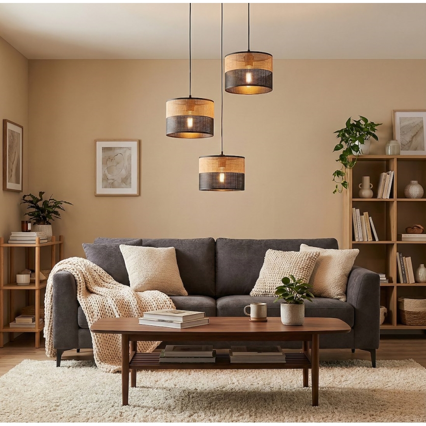 Κρεμαστό φωτιστικό με καλώδιο KARBON 3xE27/15W/230V μαύρο/καφέ
