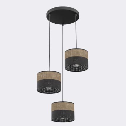 Κρεμαστό φωτιστικό με καλώδιο KARBON 3xE27/15W/230V μαύρο/καφέ
