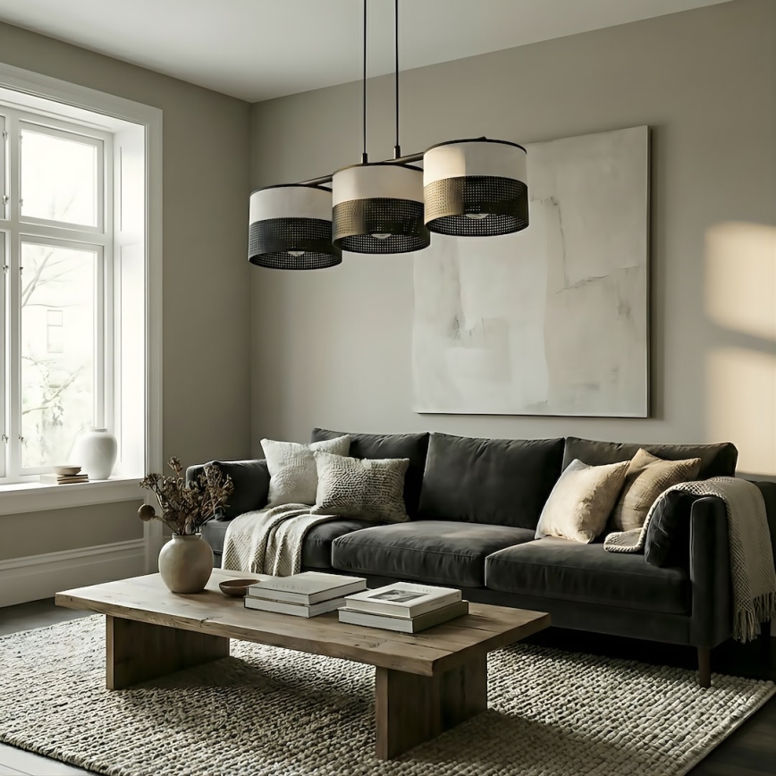 Κρεμαστό φωτιστικό με καλώδιο KARBON 3xE27/15W/230V μαύρο/γκρι