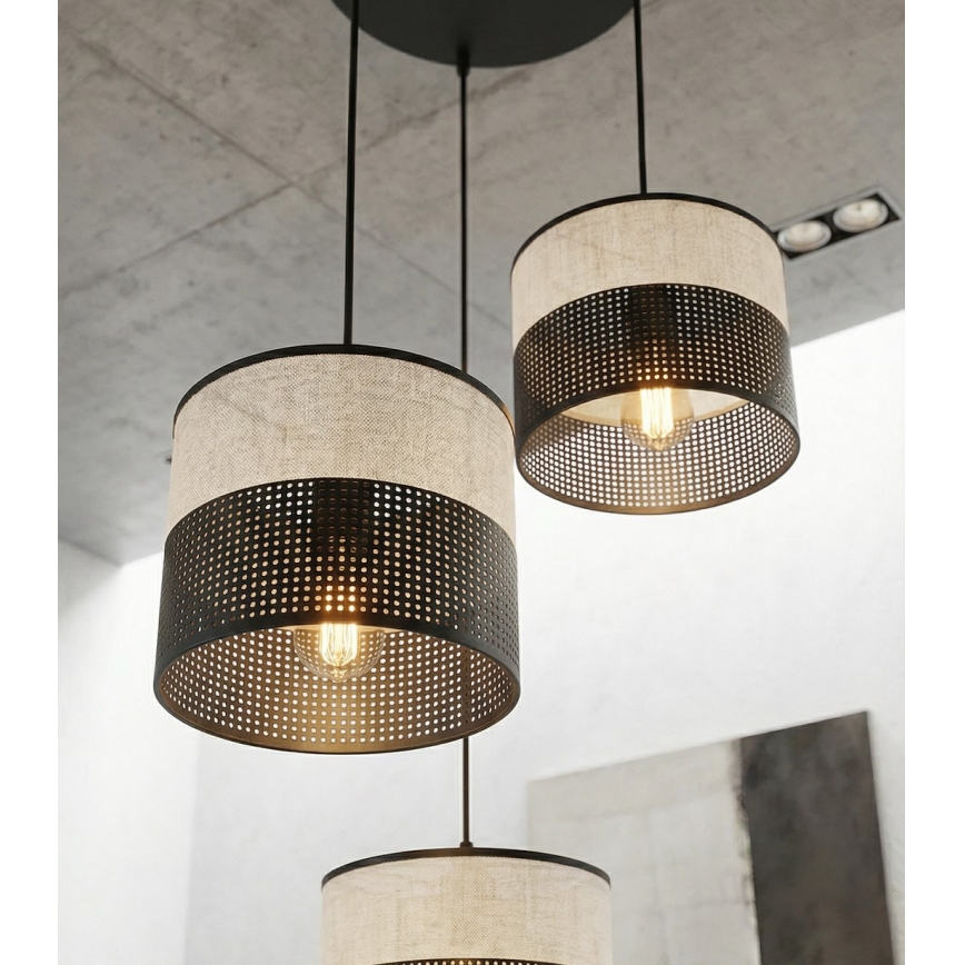 Κρεμαστό φωτιστικό με καλώδιο KARBON 3xE27/15W/230V μαύρο/γκρι