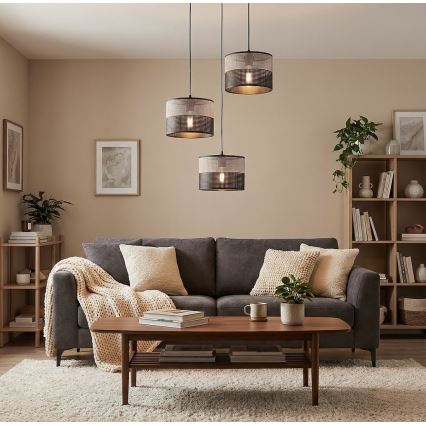 Κρεμαστό φωτιστικό με καλώδιο KARBON 3xE27/15W/230V μαύρο/γκρι